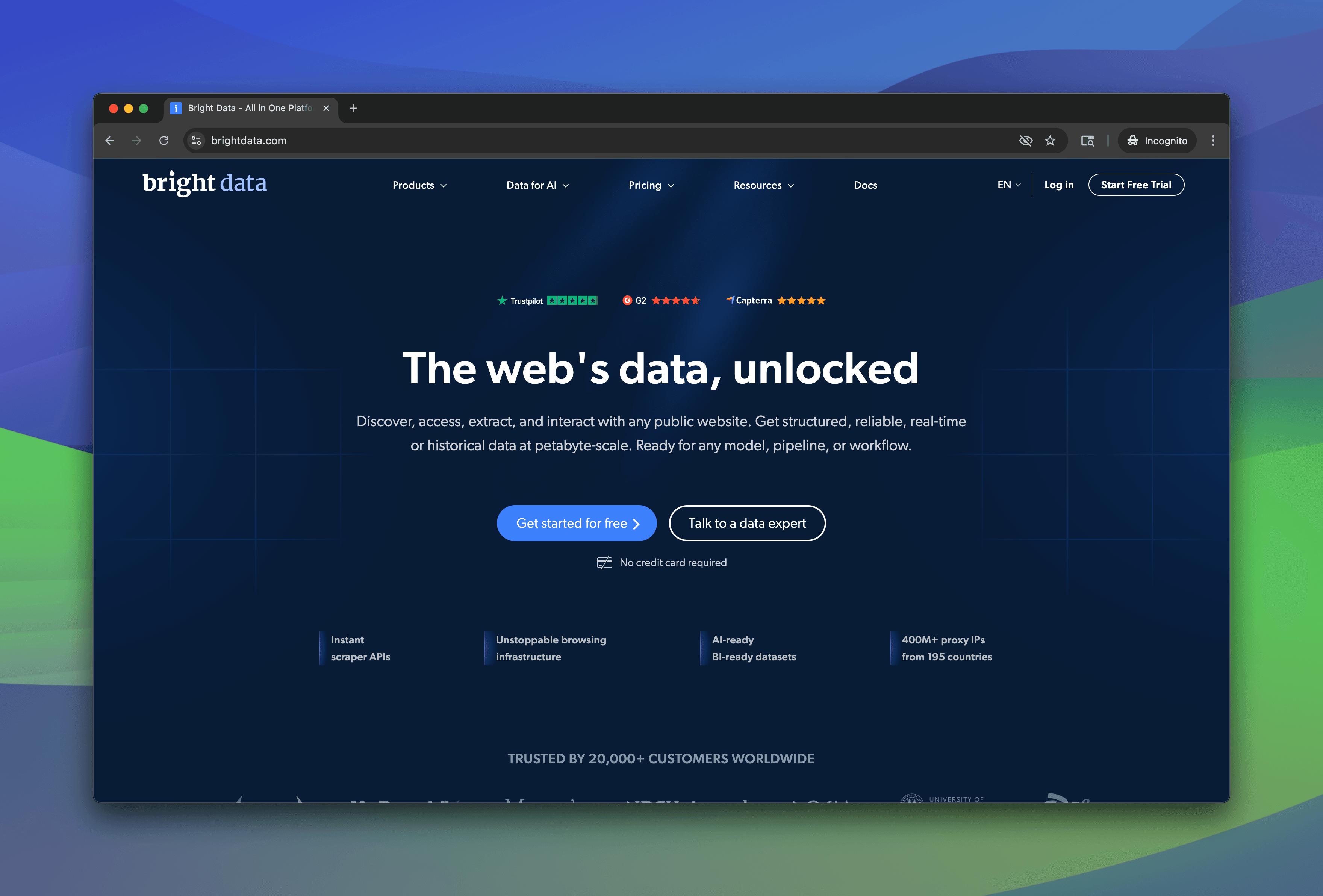 Bright Data web scraping platform homepage
