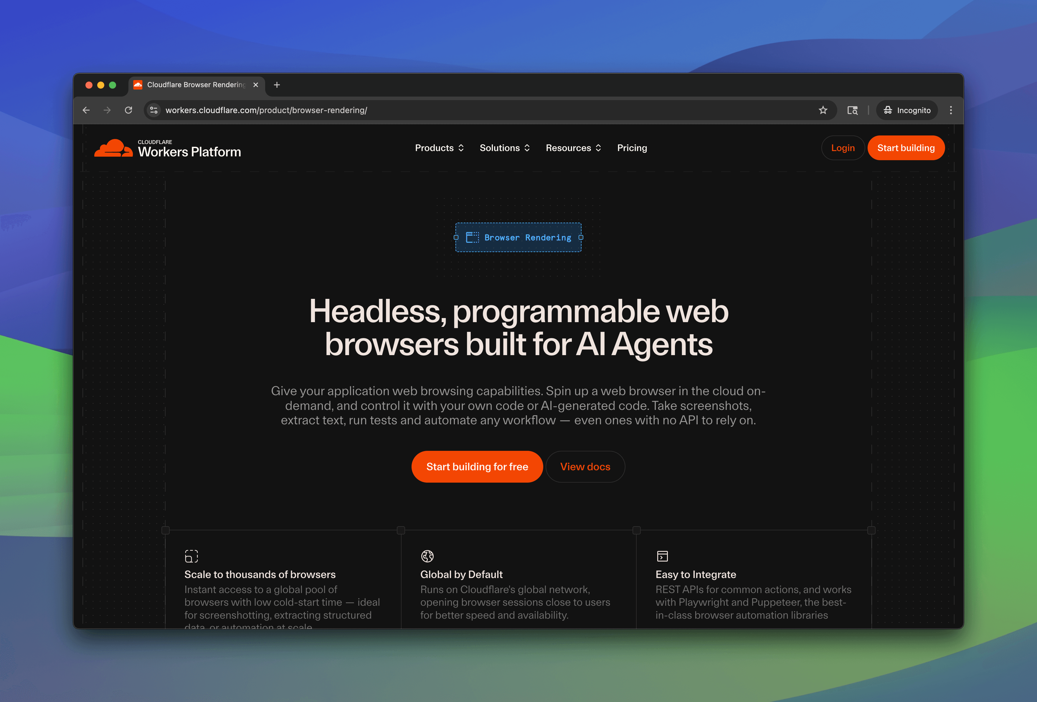 Cloudflare Browser Rendering web scraping tool homepage