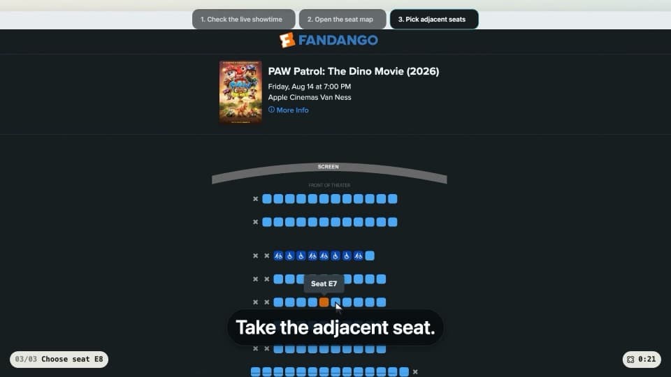 Pick Adjacent Cinema Seats demo preview