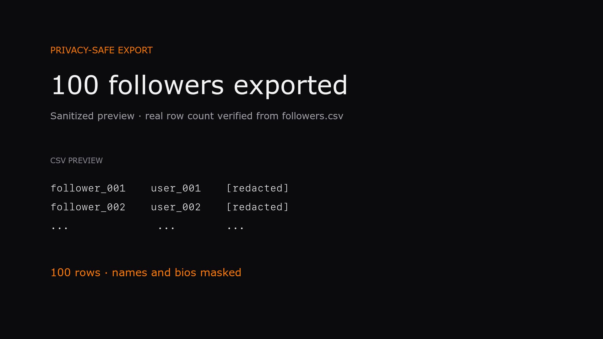 Export 100 X Followers demo preview