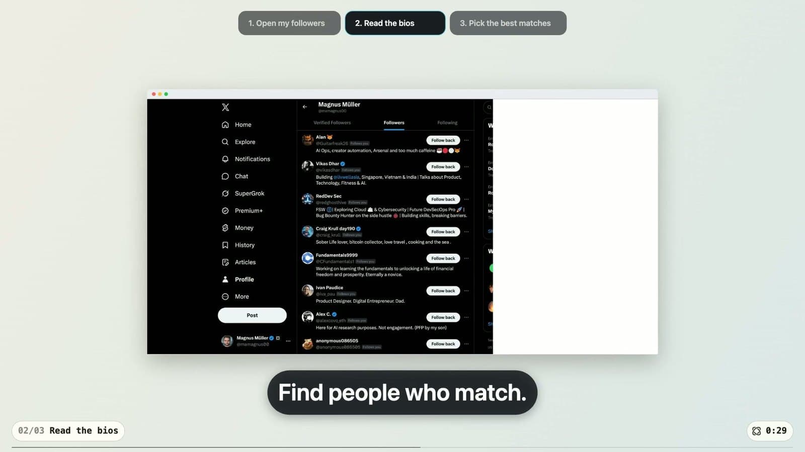 Find relevant followers on X - Browser Use demo