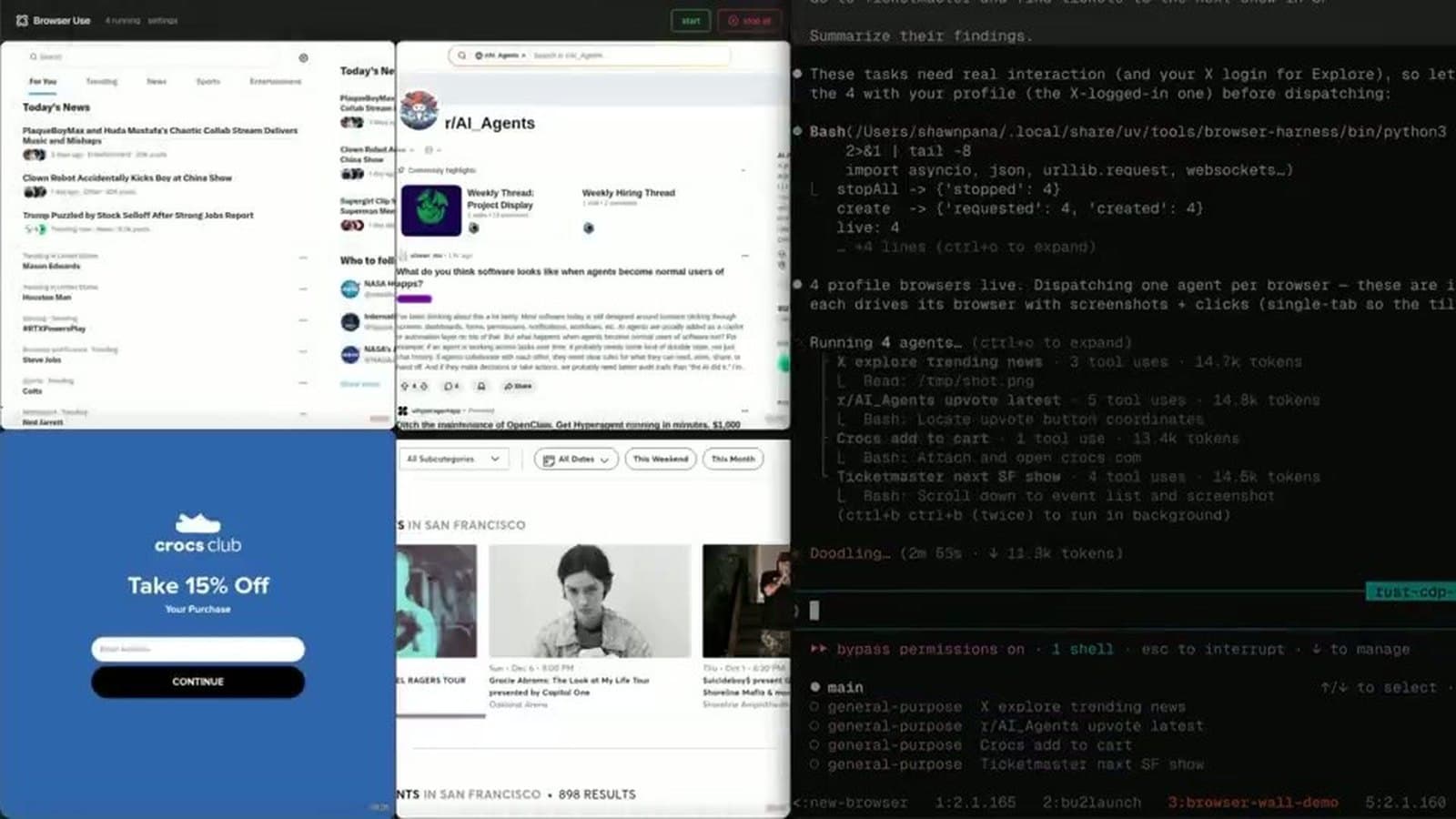 Run 4 Browsers in Parallel - Browser Use demo