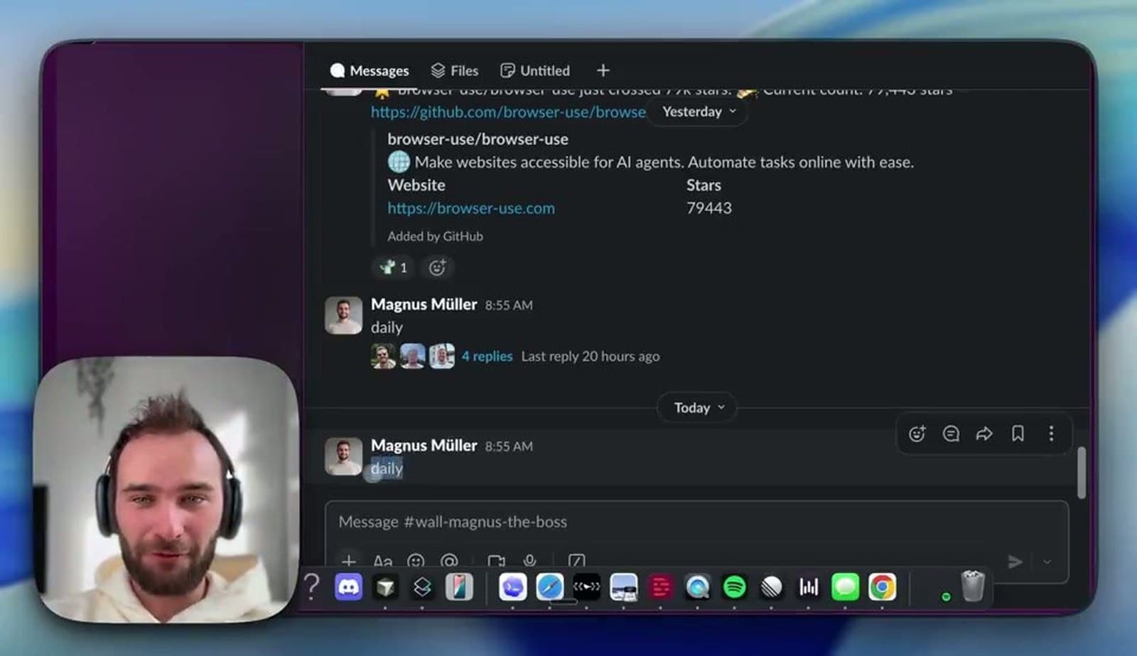 Monitor Slack for Replies - Browser Use demo