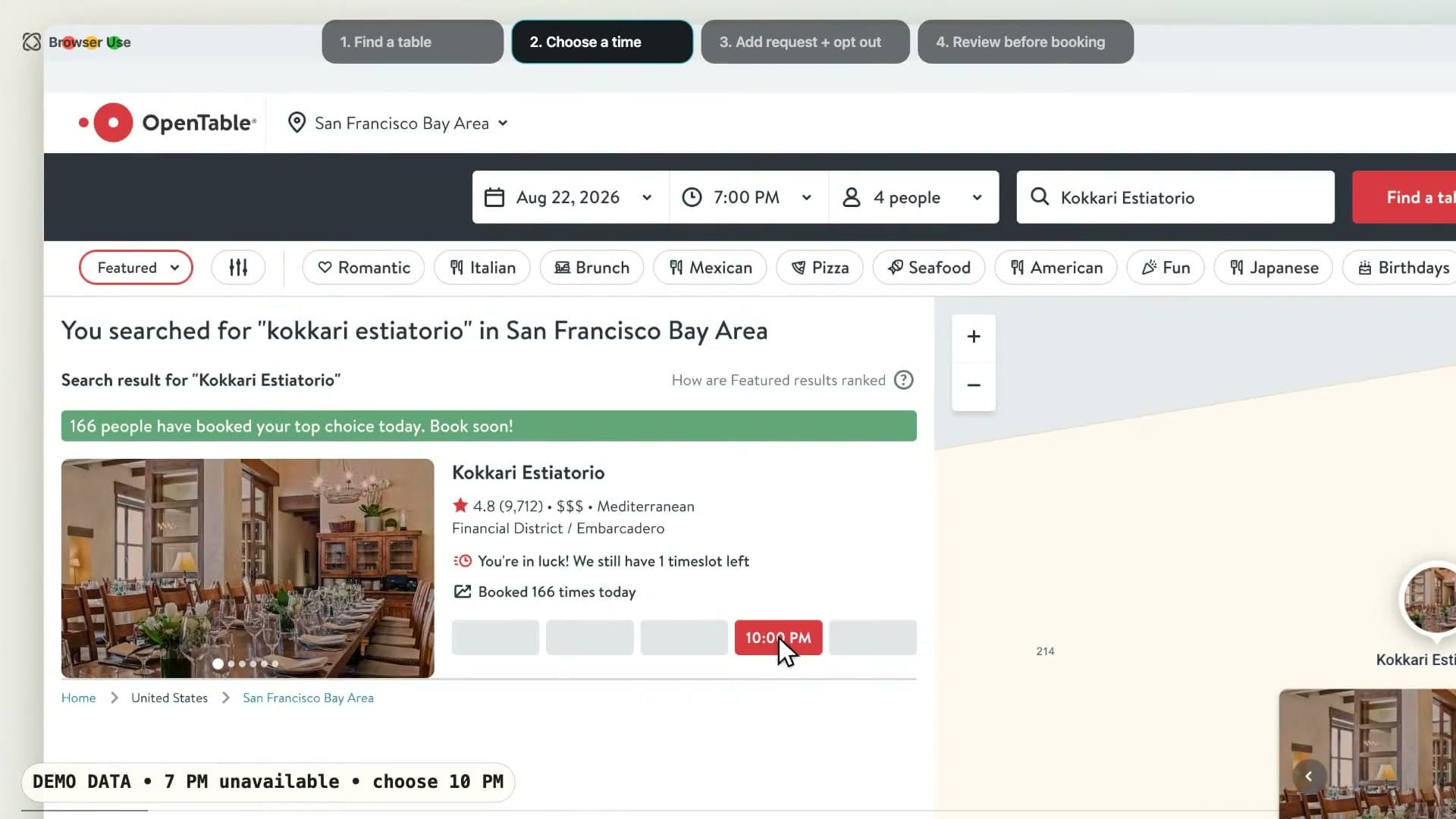 Prepare a Restaurant Reservation - Browser Use demo