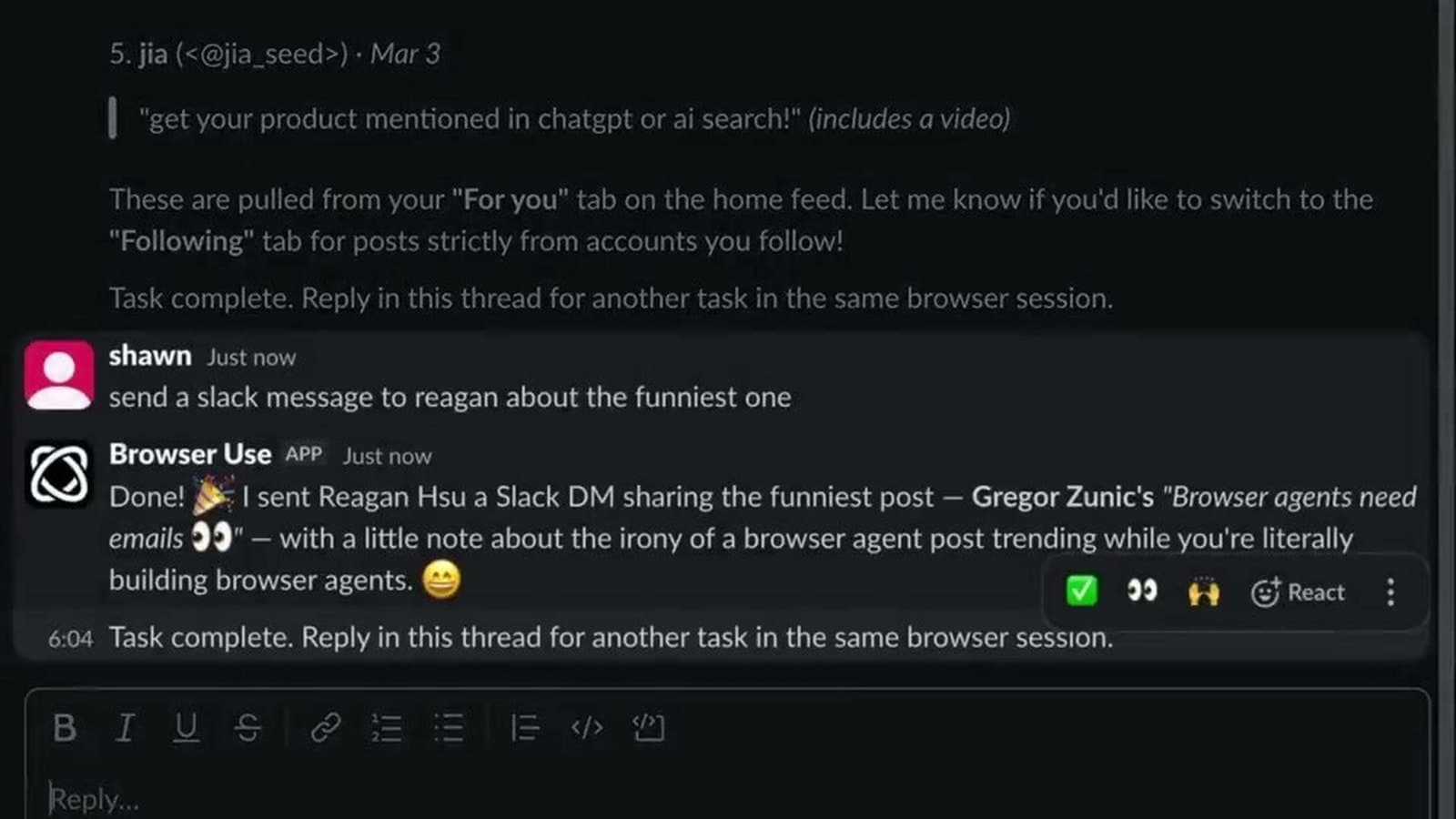 Run Browser Tasks from Slack - Browser Use demo